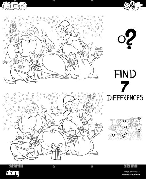 Black And White Cartoon Illustration Of Finding Seven Differences