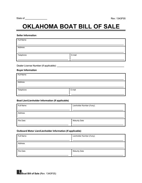 Free Oklahoma Boat Bill Of Sale Template Pdf And Word