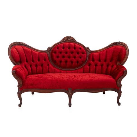 Red Velvet Victorian Wood Frame Sofa Gil And Roy Props