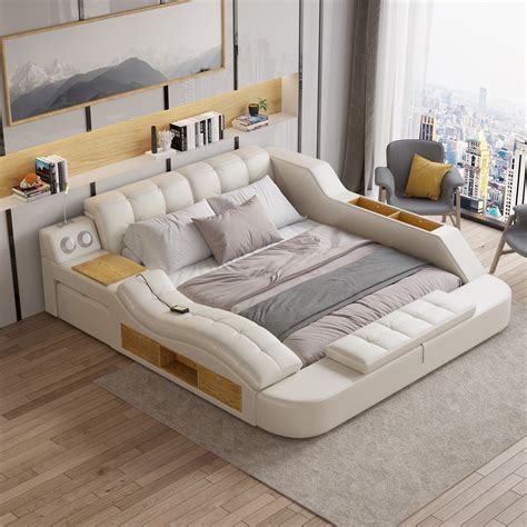 Ultimate Smart Bed King Tufted Upholstered Platform Bed With Massage