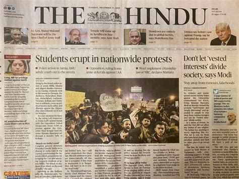 How Major Indian Newspapers Reacted To Nationwide Anti Caa Protests