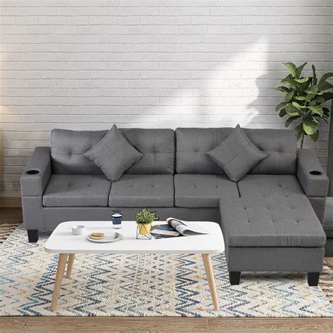 Urhomepro Living Room Sectional Sofa Couch With L Shape Chaise Lounge