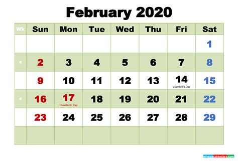 Printable Calendar For February 2020