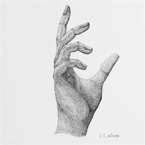 A Black And White Drawing Of A Hand Reaching Up To The Sky With Dots On It