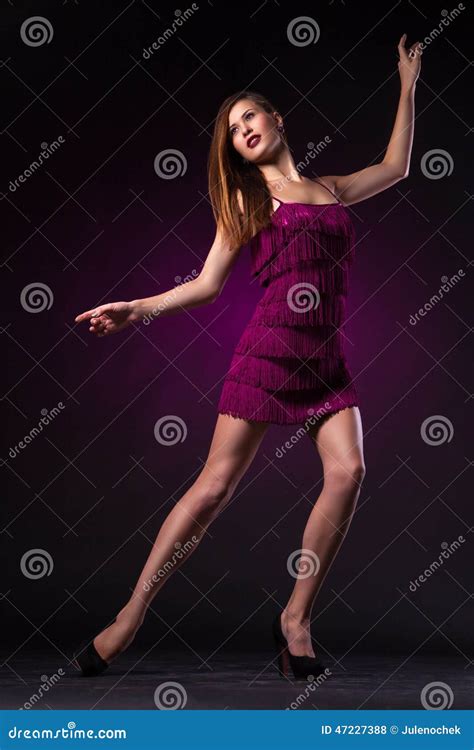 Beautiful Woman In Purple Dress Dancing Stock Photo Image Of Erotic