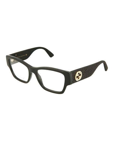 new gucci gg0104o 001 black eyeglasses 51mm with glitter temples and gucci case