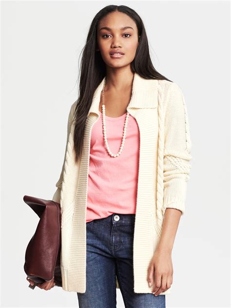 Lyst Banana Republic Cable Knit Long Open Cardigan In Natural