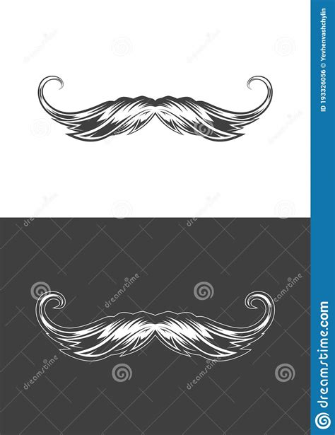 Vintage Monochrome Detailed Mustache Illustration Isolated Vector