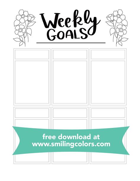 Weekly Goals Sheet Printable Write It Down And Achieve More Smiling Colors