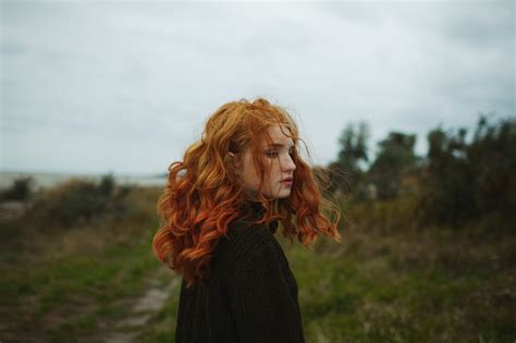 Wallpaper Sunlight Women Outdoors Redhead Portrait Wavy Hair Freckles Sweater Pale