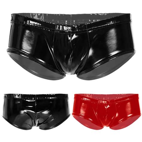 Mens Sexy Low Waist Patent Leather Briefs Wetlook Shorts Underpants