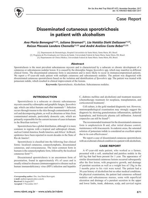 Pdf Disseminated Cutaneous Sporotrichosis In Patient Disseminated