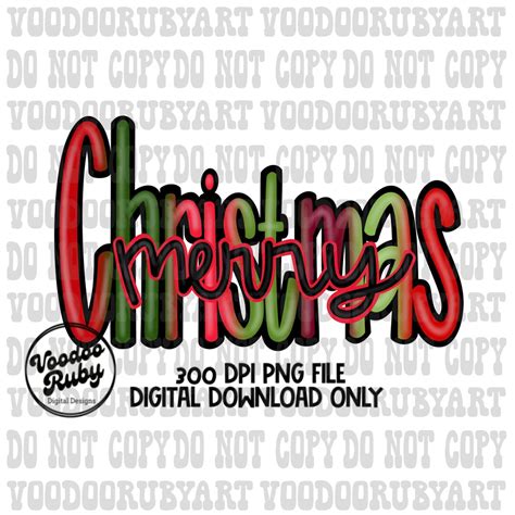 Merry Christmas Sublimation PNG Design Hand Drawn Digital Etsy