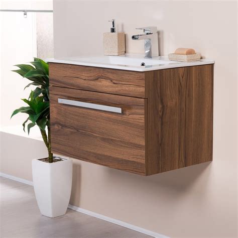 D barn door vanity in dark walnut with ceramic vanity top in carrera with carrera basin is a handsome vanity cabinet. Milton Walnut 600mm Wall Hung Vanity Unit & Basin - 190-0262