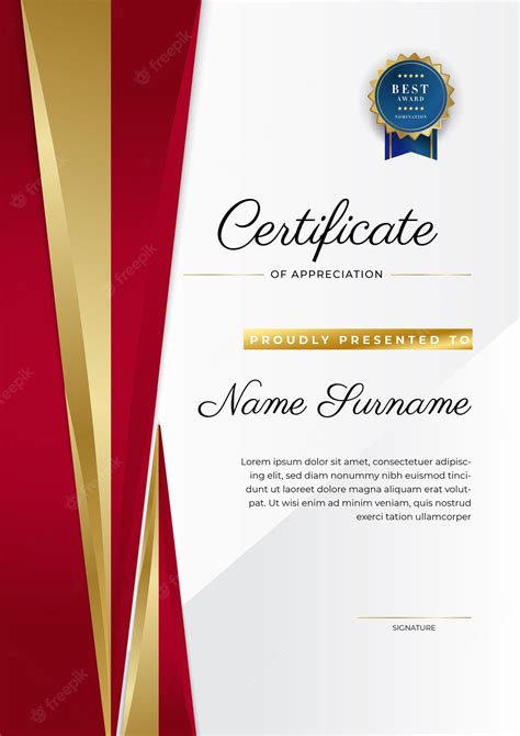 Certificado De Plantilla De Reconocimiento Color Dorado Y Rojo