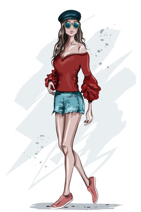 street fashion girl watercolor illustration vector free download riset