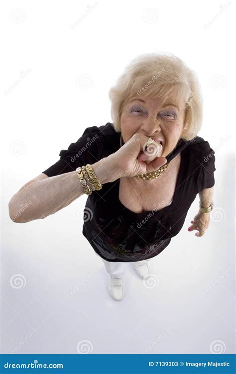 High Angle View Of Old Woman Keeping Fist Stock Image Image Of Looking Older 7139303