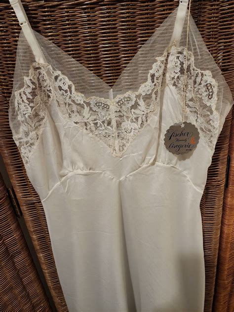 NWT Vintage Heavenly Silk Lingerie By Fischer White Slip Nightgown Lace