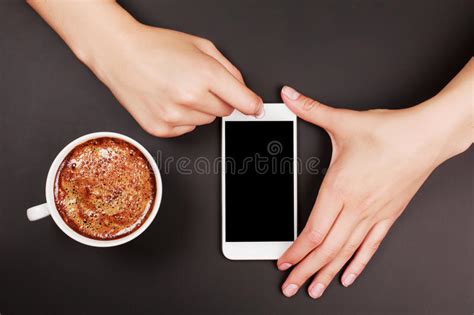 Woman Using A Touch Screen Of Smart Phone Stock Image Image Of