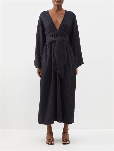 Black Blair Plunge Front Organic Cotton Midi Dress Mara Hoffman MATCHESFASHION UK