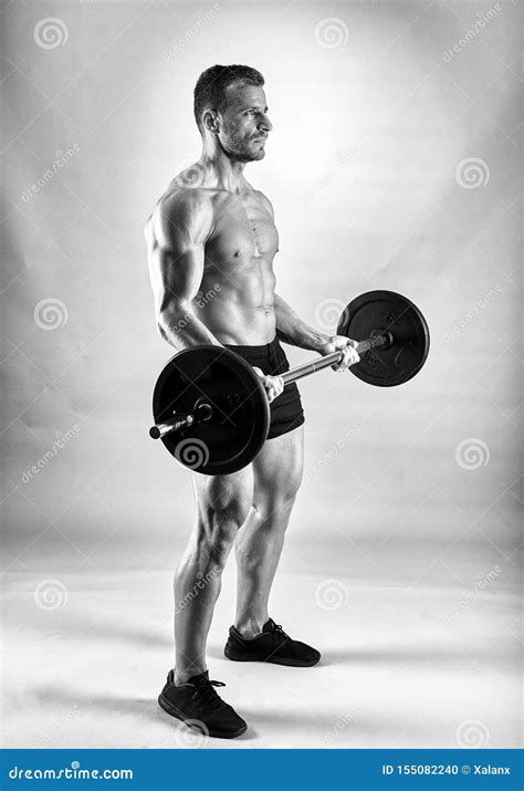 Man Doing Biceps Curl With Barbell Stock Photo Image Of Leisure