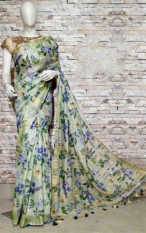 Digital Printed Linen Saree In 2020 Printed Sarees Saree Designs Saree