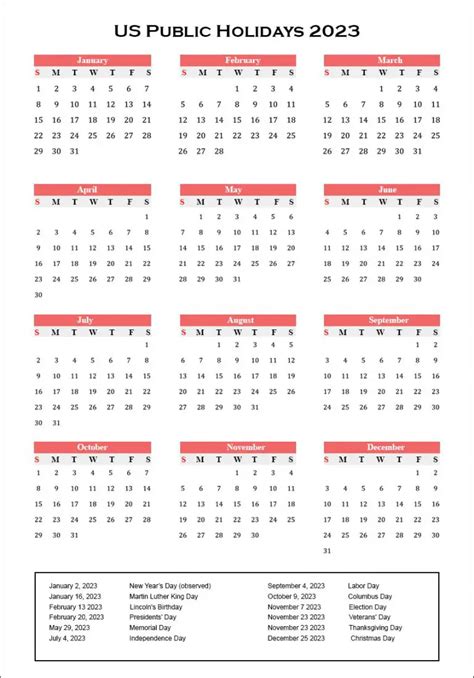 2023 Word Calendar Us Holidays Printable Calendar 2023