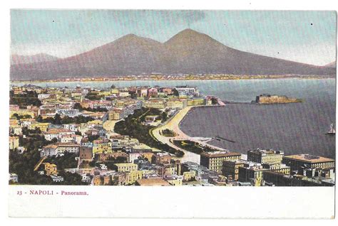 Italy Napoli Panorama Vesuvius Sea Port Campania Vintage Naples Postcard