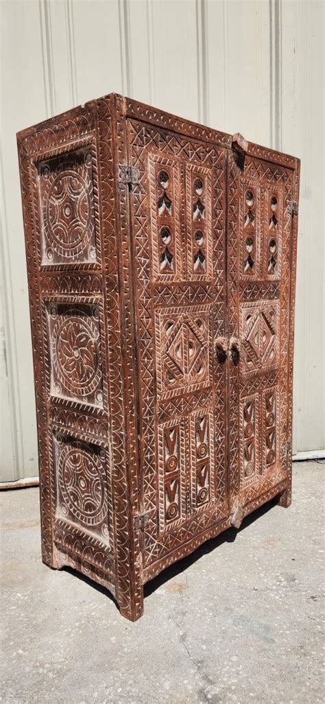 Vintage Touareg African Cabinet Moroccan Hand Carved Armoire Etsy