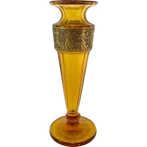 1920 S Antique Bohemian Moser Karlsbad Amber Glass And Oroplastic Fipop Series Vase Etsy