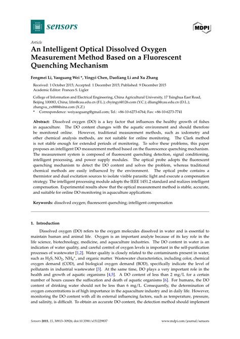 The winkler method uses titration to determine dissolved oxygen in the water sample. (PDF) An Intelligent Optical Dissolved Oxygen Measurement ...