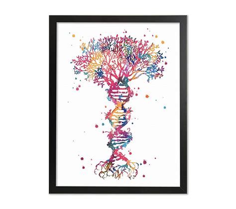 Framed Dna Tree Of Life Watercolor Art Medical Symbol Wall Art Etsy