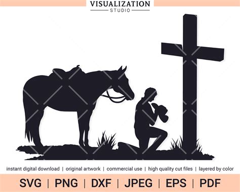 Png Cowboy Praying At Cross Dxf Vector Eps Instant Digital Download Svg