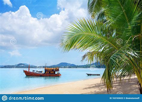Tropical White Sand Beach Landscape Turquoise Sea Water Blue Sky