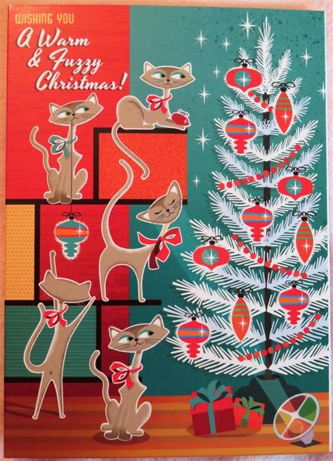 Vintage Style Christmas Card Unused Atomic Aluminum Tree Color Wheel