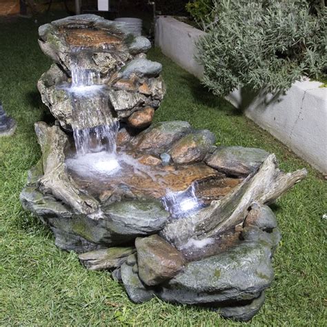 The water fountain for pond doesn't only act to boost up the oxygen. Millwood Pines Fiberglass Outdoor 3-Tier Rainforest Rock Water Fountain with Light | Wayfair