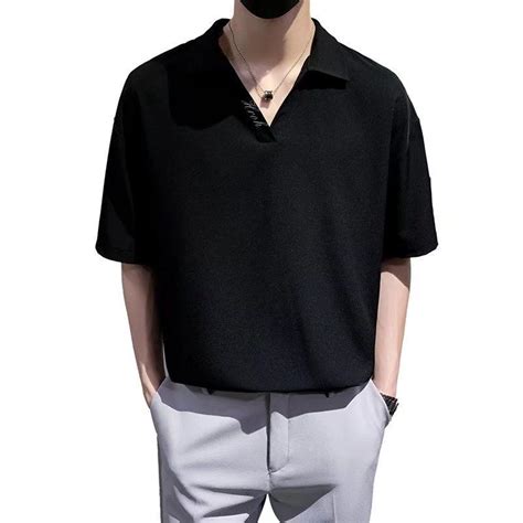 baju t shirt kolar lelaki summer collar v neck t shirt men korean fashion loose lapel polo shirt