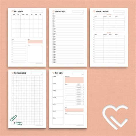 Monthly Setup Printable Planner Pages Any Size 5 Pages Etsy