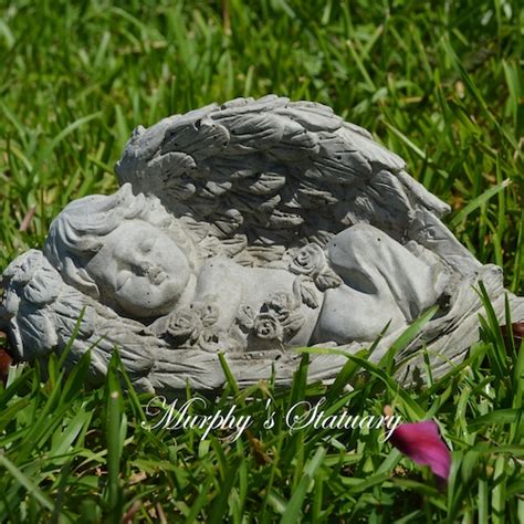 Vintage Style Concrete Baby In Angel Wings Garden Statue Etsy