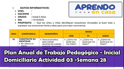 Plan De Trabajo Pedagógico Domiciliario Del Docente Actividad 03
