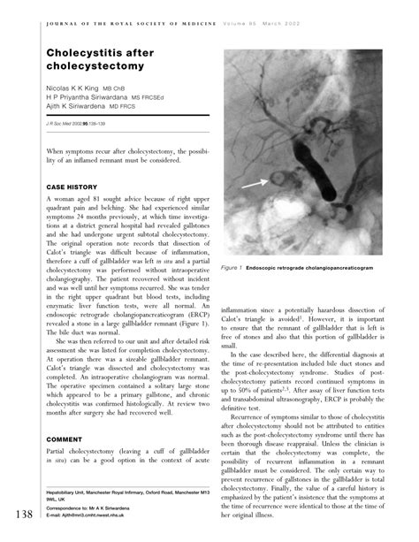 Pdf Cholecystitis After Cholecystectomy