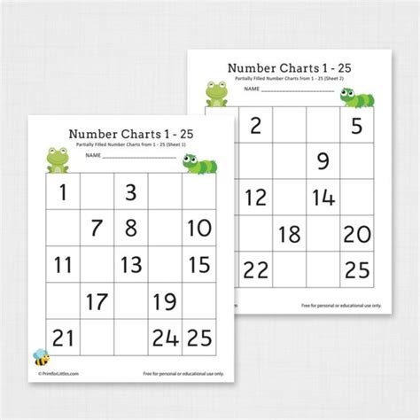 Missing Number Chart 1 25 Worksheets For Kindergarten