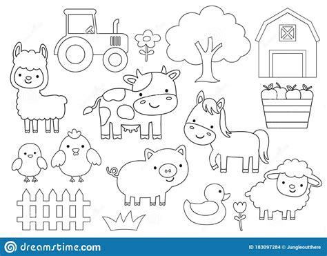 Outline Farm Animals Vector Illustration For Coloring Stock Vector