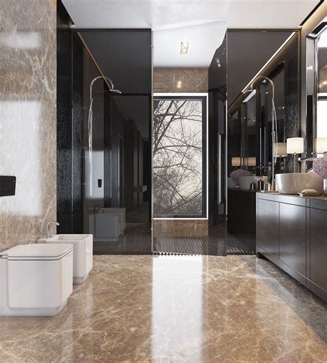 三間豪華公寓配有深色現代室內設計 Bathroom Modern Luxury Elegant Bathroom Decor