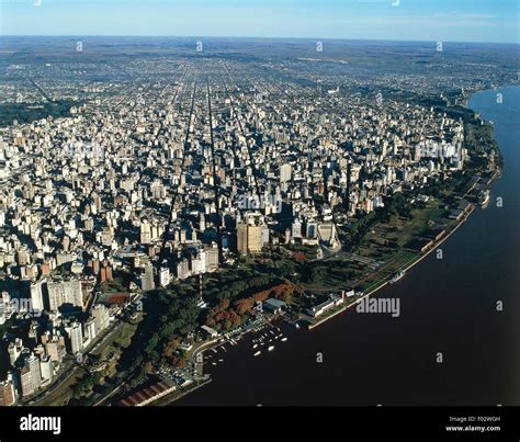 Aerial View Of Rosario With The Parana River Santa Fe Province Stock