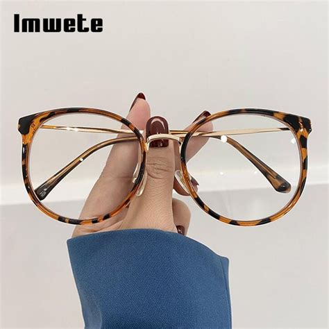 Imwete Luxury Round Womens Glasses Frames Men Vintage Leopard Spectacles 2021 New Anti Blue