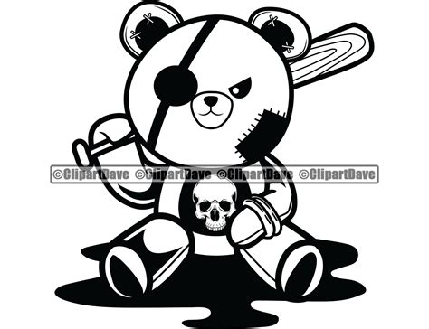 Gangster Teddy Bear Bat Blood Eye Patch Skull Svg Design Thug Etsy