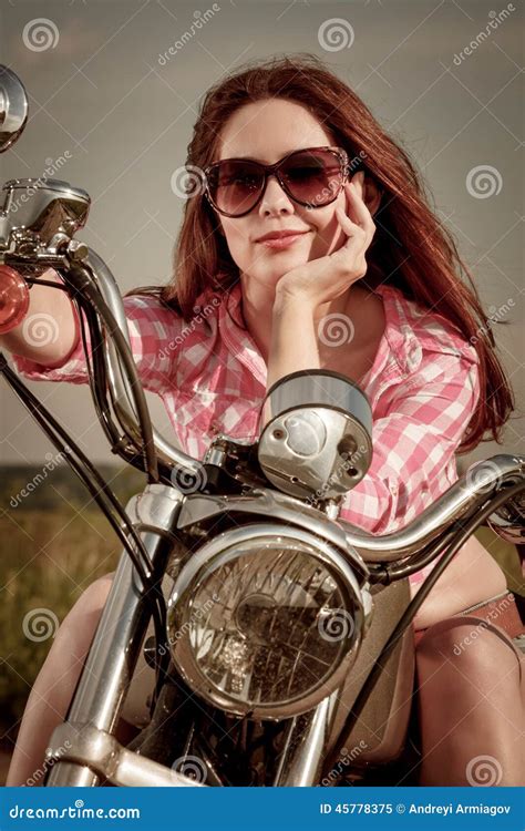 Biker Girl Sitting On Motorcycle Stock Image Image Of Model Females