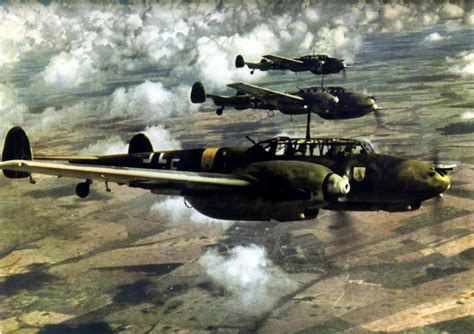 World War Ii In Color Three Messerschmitt Bf 110 In The Sky