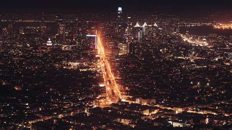 Free Wallpaper Cityscape Lights Night Aerial View Road